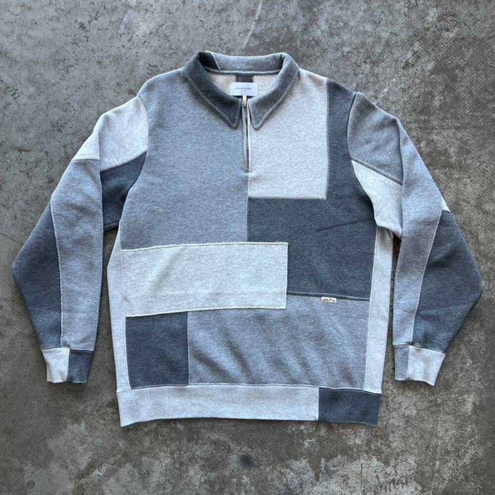 Ovadia Patchwork Mixed Media Quarter-Zip Pullover Size Large